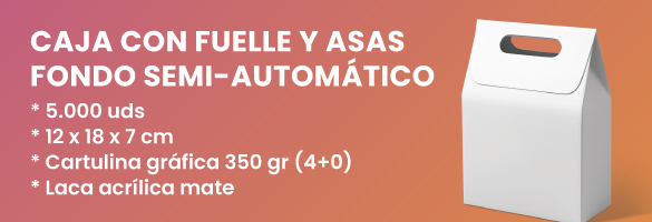 Caja con fuelle y asas personalizada fondo semiautomático ProPrintweb