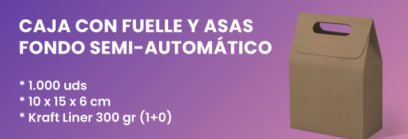 Caja con fuelle y asas personalizada fondo semiautomático kraft ProPrintweb