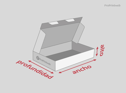 Orientación Maqueta (1 ud) de cofres automontables con gancho de cierre - Ancho x Alto x Profundidad - ProPrintweb