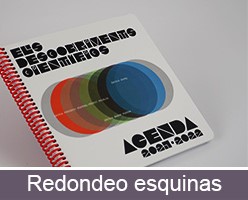 Impresión de agendas personalizadas con acabados gráficos redondeo esquinas