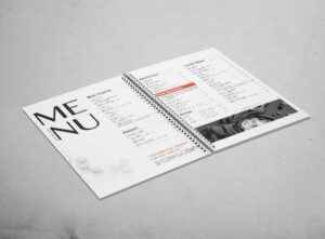 Impresión personalizable de cartas de restaurante espiraladas