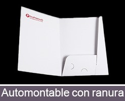 Impresión personalizada de carpetas A5 en vertical con solapa automontable con ranura portatarjetas