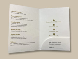 Impresión personalizable de mini carpetas portallaves para hoteles