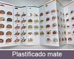 Imprimir cartas de restaurante de 5 cuerpos personalizadas con plastificado mate
