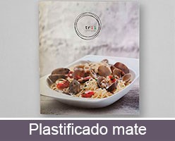 Imprimir cartas de restaurante grapadas personalizadas con plastificado mate